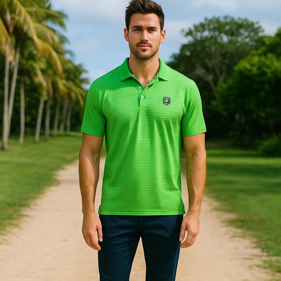 Peter Millar Summer Comfort Polo Shirt Men M Lime Striped Golf Performance Sport - Picture 1 of 8